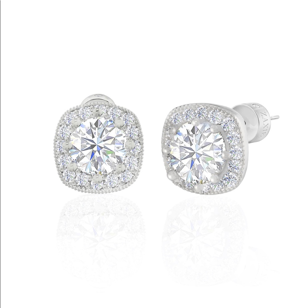 Zaxie Cushion Halo Stud Earrings